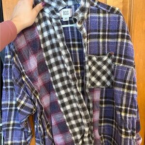 BDG Purple, Black & White Mixed Plaid Flannel Shirt